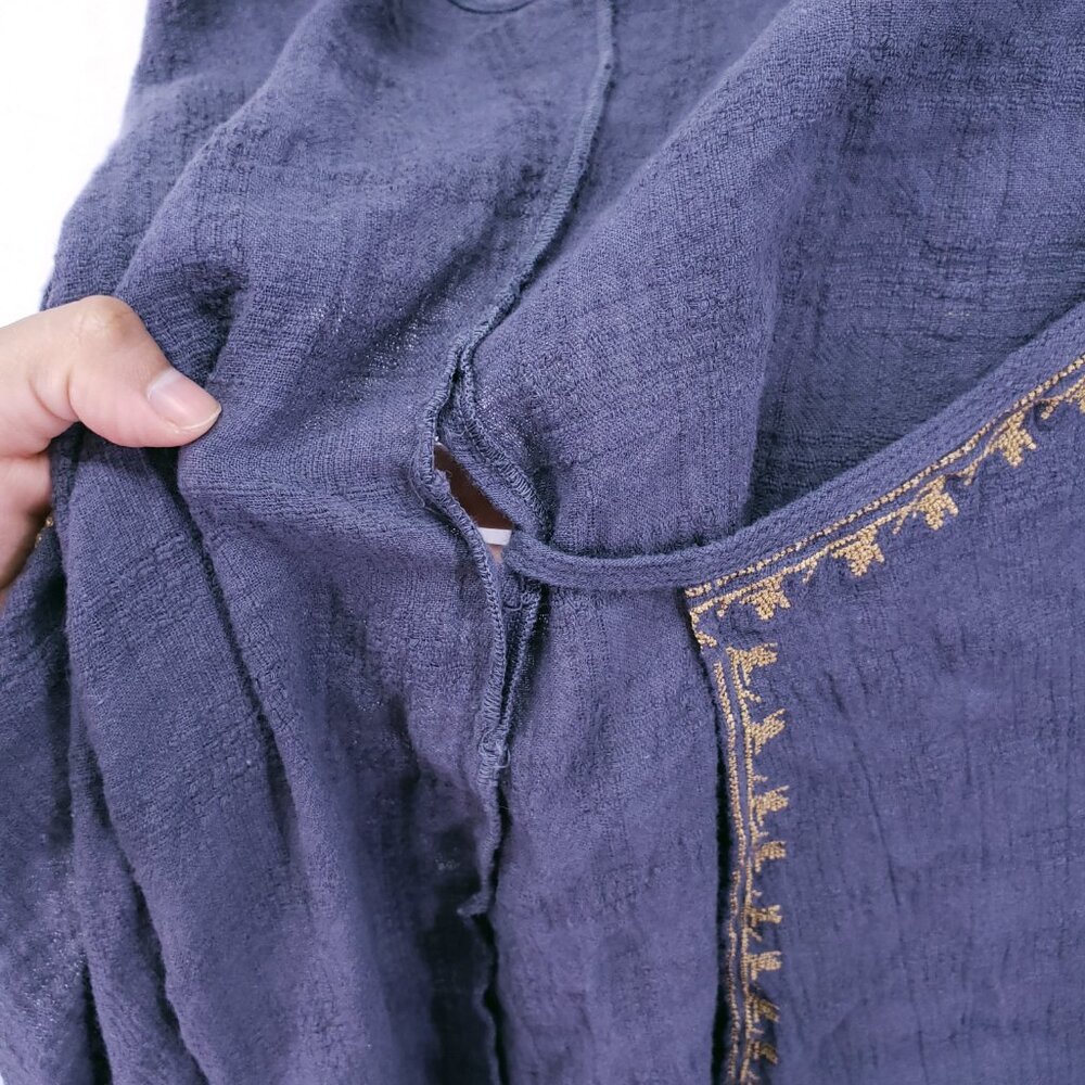 Wrap Designed in London Blue Gray Linen Blend Embroidery Wrap Mid Dress 8 - Picture 14 of 16